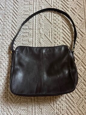 Ann Taylor Dark Brown Leather Shoulder Bag Gold Hardware